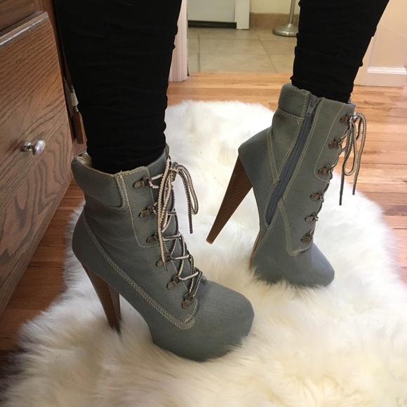 Denim platform stiletto work bootie - Picture 2 of 6